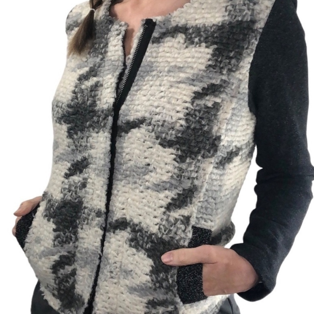 Dolan Anthropologie Black‎ & Ivory women’s full zip Sweater Cardigan Large